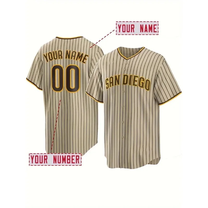 Embroidery Uniforms - CUSTOM ชื่อและหมายเลขผู้ชายเย็บปักถักร้อยเบสบอลซานดิเอโกส่วนบุคคลแขนสั้นปุ่มลง Breathable DIY เสื้อ