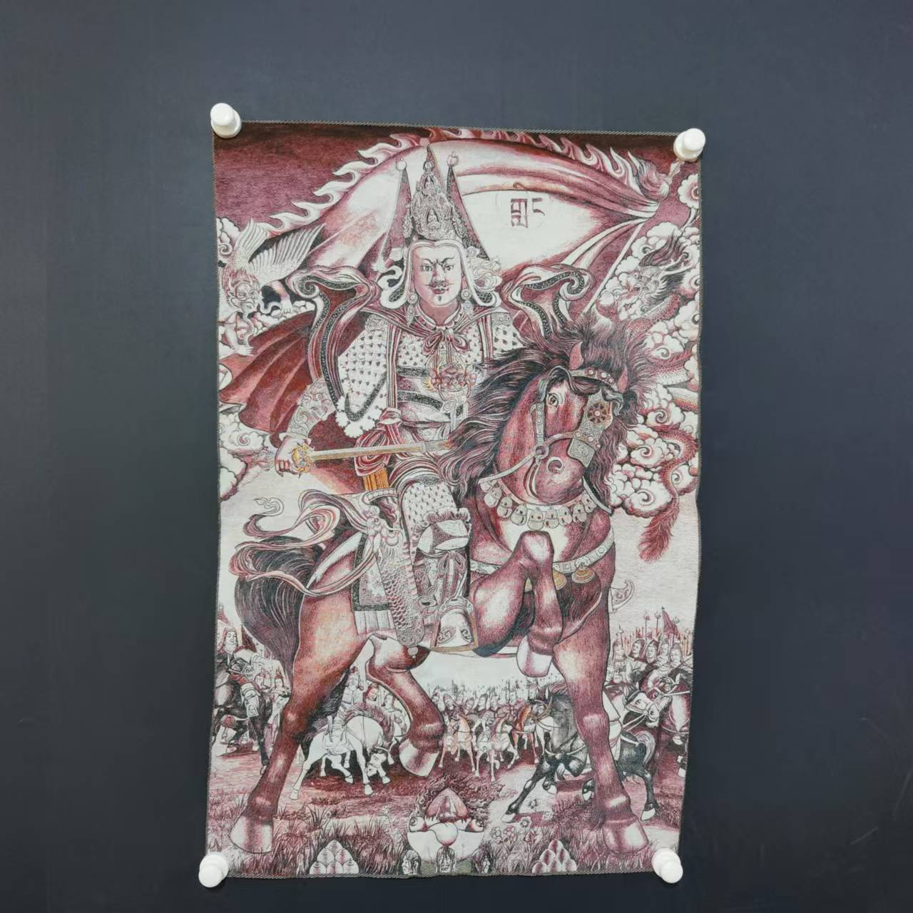 Embroidery Horse - ภาพปักธงทังก้าขนาด 35 นิ้ว ศิลปะการปักผ้าไหมพุทธศาสนาทิเบต พระเจ้าเกซาร์ ฮีโร่ทิเบต
