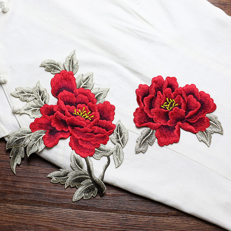 Embroidery Yellow Dress - แพทช์ปักลายดอกไม้สีแดง ชมพู เหลือง 1 คู่ สำหรับเย็บติดซ่อมแซมชุดแต่งงาน