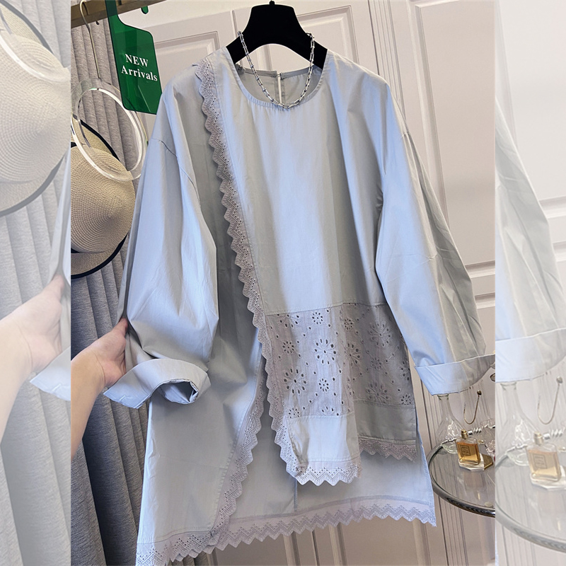 Embroidery Fashion - ซุปเปอร์เอ็น สปริง 2026 เสื้อแขนยาวสไตล์เกาหลีใหม่ ปักลายลูกไม้สีขาว แต่งผ้าปะติดปะต่อ