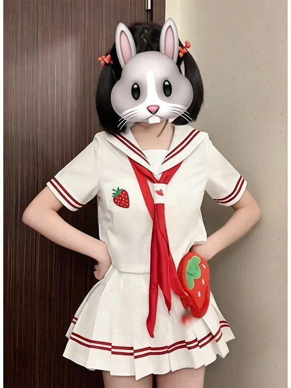 Embroidery Uniforms - ชุดนักเรียนอนิเมะปี 2026 ชุดยูนิฟอร์ม JK ปักลายสตรอว์เบอร์รี แขนสั้น