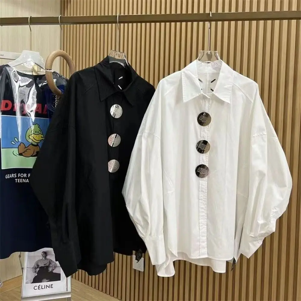 Embroidery Uniforms - เสื้อโปโลผู้หญิง L-4XL ขนาดใหญ่พิเศษ150กก. เสื้อเบลาส์แขนปีกค้างคาวปักกระดุม2024ใหม่เสื้อฤดูใบไม้ผลิ/ฤดูใบไม้ร่วงสำหรับผู้หญิง
