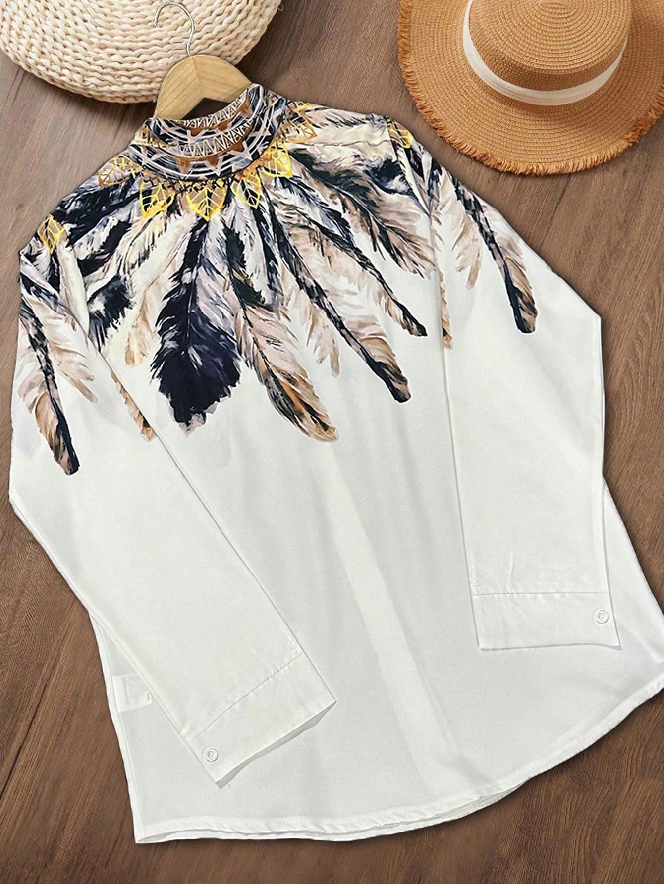 เสื้อเชิ้ตแขนยาวทรงเข้ารูปพิมพ - Embroidery Online บทวิจารณ์และราคา