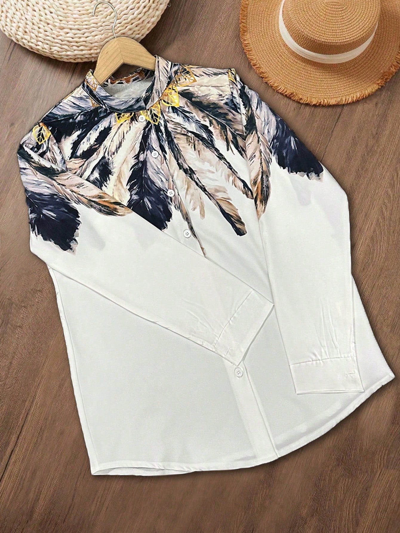 เสื้อเชิ้ตแขนยาวทรงเข้ารูปพิมพ - Embroidery Online บทวิจารณ์และราคา