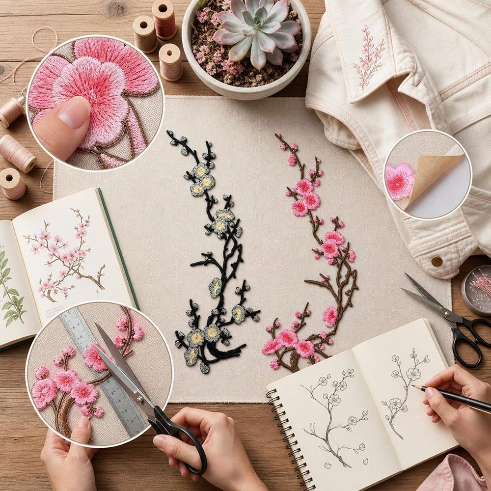 แผ่นปะลายดอกซากุระ DIY แบบรีดต - Embroidery Patch บทวิจารณ์และราคา