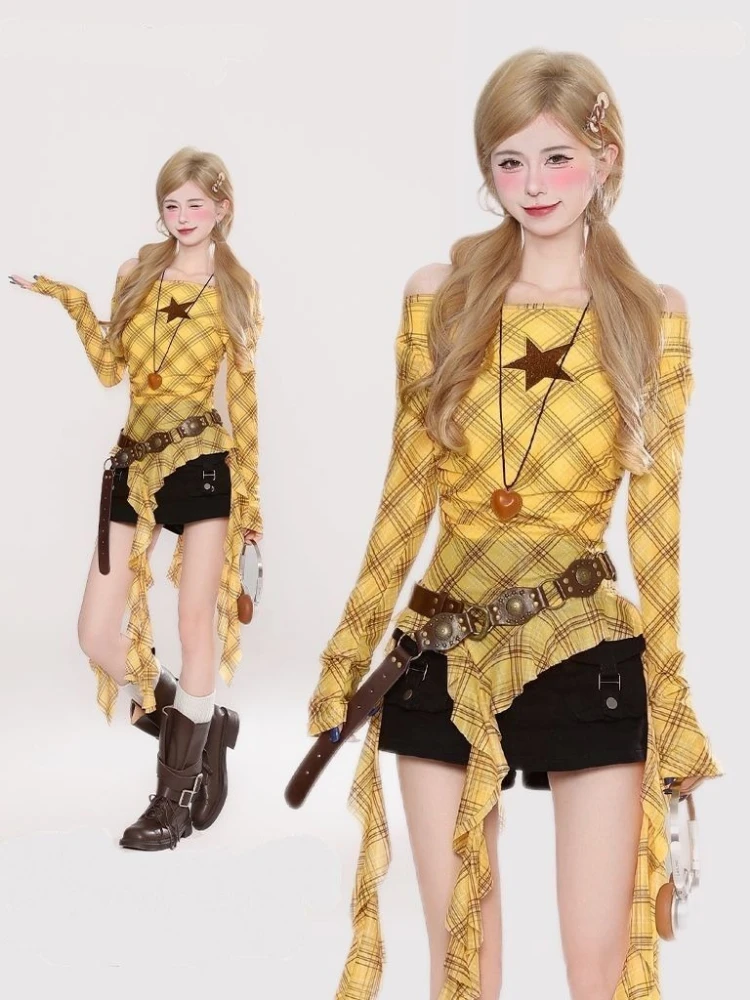 เสื้อยืดวินเทจลายสก๊อต Y2K สำห - Embroidery Fashion บทวิจารณ์และราคา