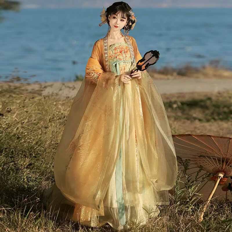 ชุดฮั่นฝูจีนโบราณสำหรับผู้หญิง - Embroidery Yellow Dress บทวิจารณ์และราคา