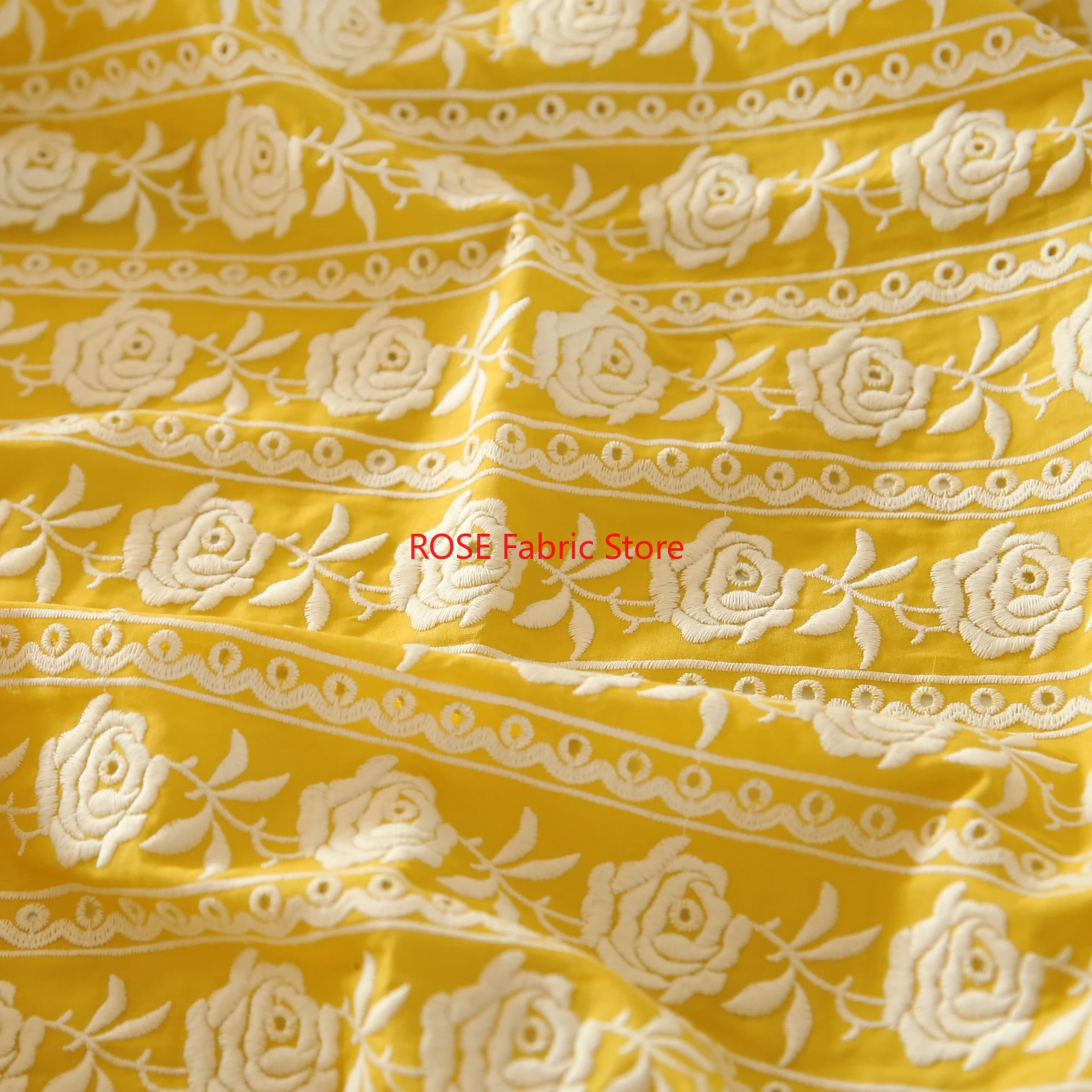ผ้าฝ้ายฝรั่งเศสสีเหลืองลายดอกก - Embroidery Yellow Dress บทวิจารณ์และราคา