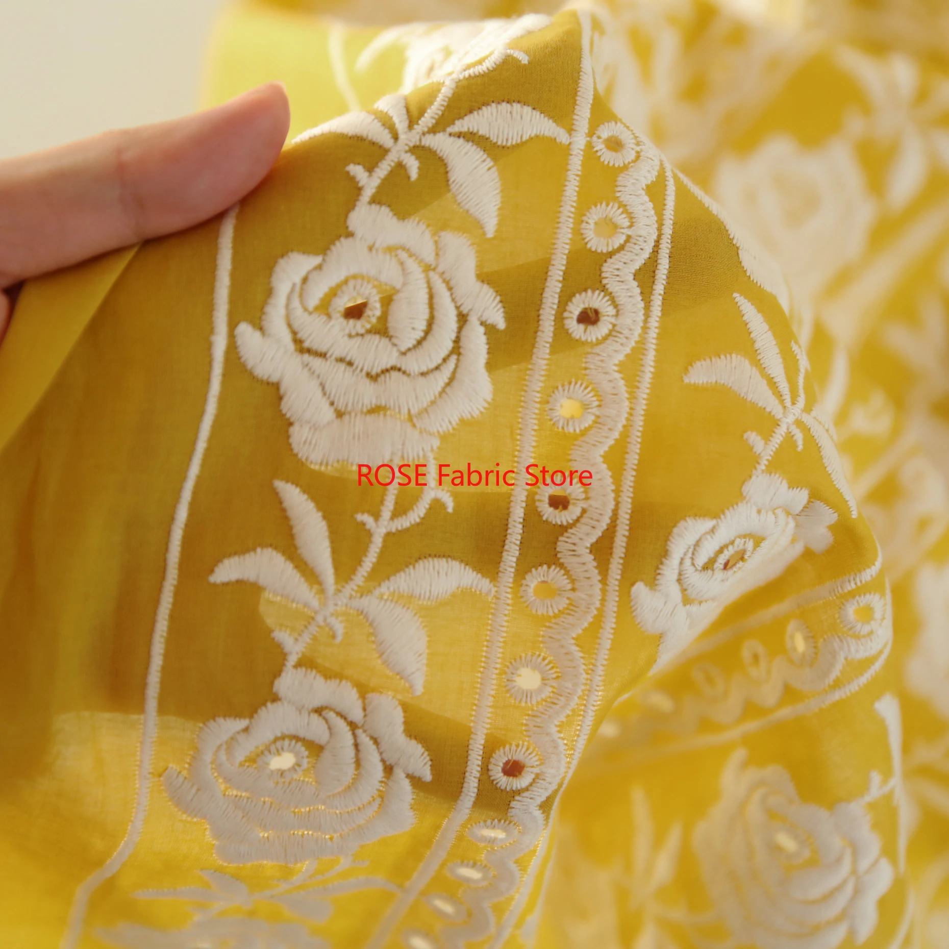 ผ้าฝ้ายฝรั่งเศสสีเหลืองลายดอกก - Embroidery Yellow Dress บทวิจารณ์และราคา