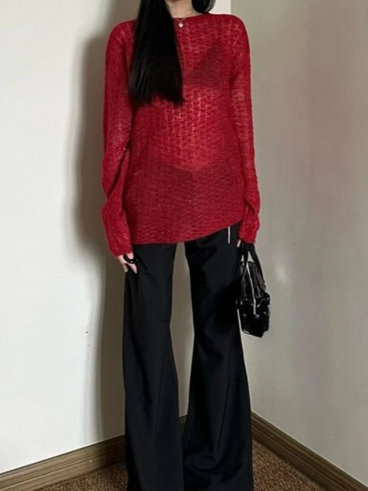 Y2K เสื้อยืดผู้หญิงถักแบบซีทรู - Embroidery Fashion บทวิจารณ์และราคา