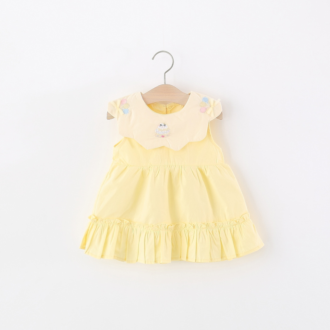 เดรสผ้าฝ้ายสีเหลืองสำหรับเด็กผ - Embroidery Yellow Dress บทวิจารณ์และราคา