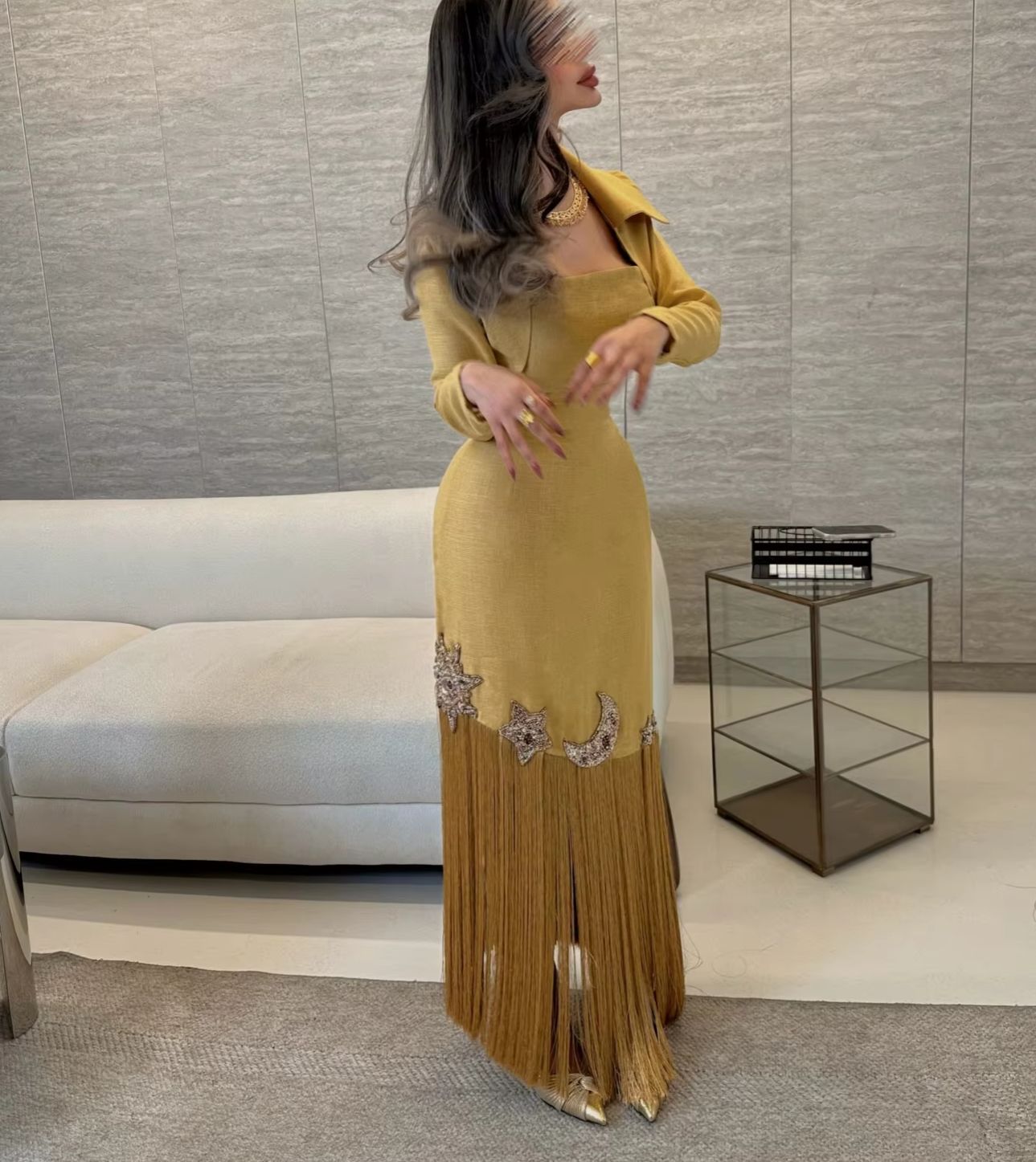 ชุดราตรีหรูหราสีเหลืองแบบสั่งต - Embroidery Yellow Dress บทวิจารณ์และราคา